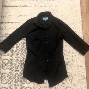 Hawes & Curtis Women's Black Fitted 3 Quarter Sleeve Cotton Shirt (2 (UK 8))